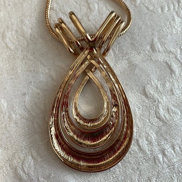 Open Shiny Gold-Tone Triple Oval Pendant on 16” Soft Snake Chain - Picture 4 of 6